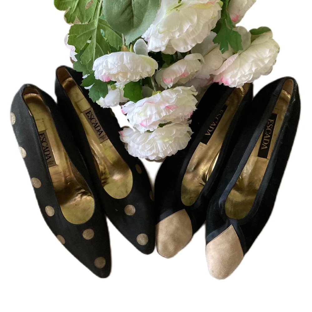 Vintage ESCADA Black Suede Black and Gold Heels BUNDLE